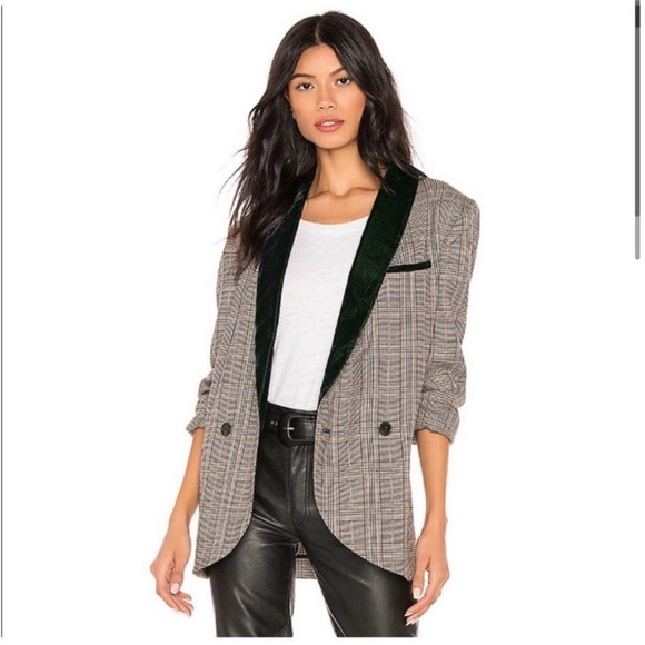 Free People Velvet Trimmed Blazer Green Black Academia Oversized - Picture 1 of 9